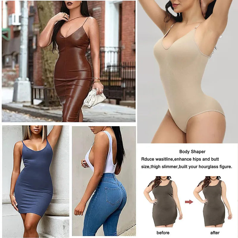 Super Sale V Neck Spaghetti Strap Bodysuit Shapewear